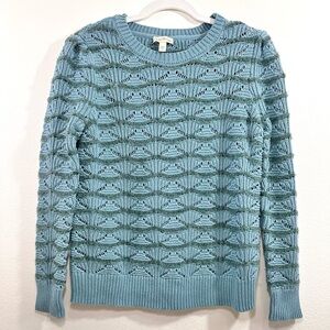 AnyBody Pointelle Knit Sweater Small Blue Green Textured